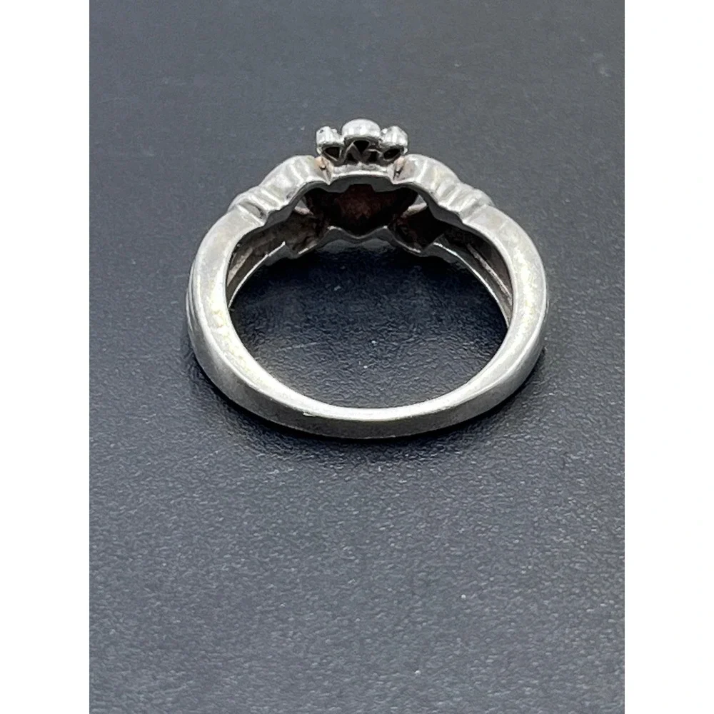 LJ Lucent Jewel Vintage Sterling Silver Irish Claddagh Ring Diamond Accents 7.25